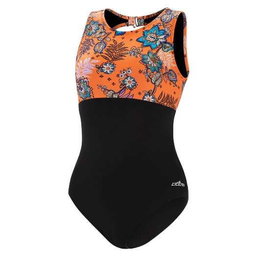 DOLFIN Aquashape Women's Sweet Escape Moderate High Neck Clasp Back One Piece Swimsuit (Orange (A14))