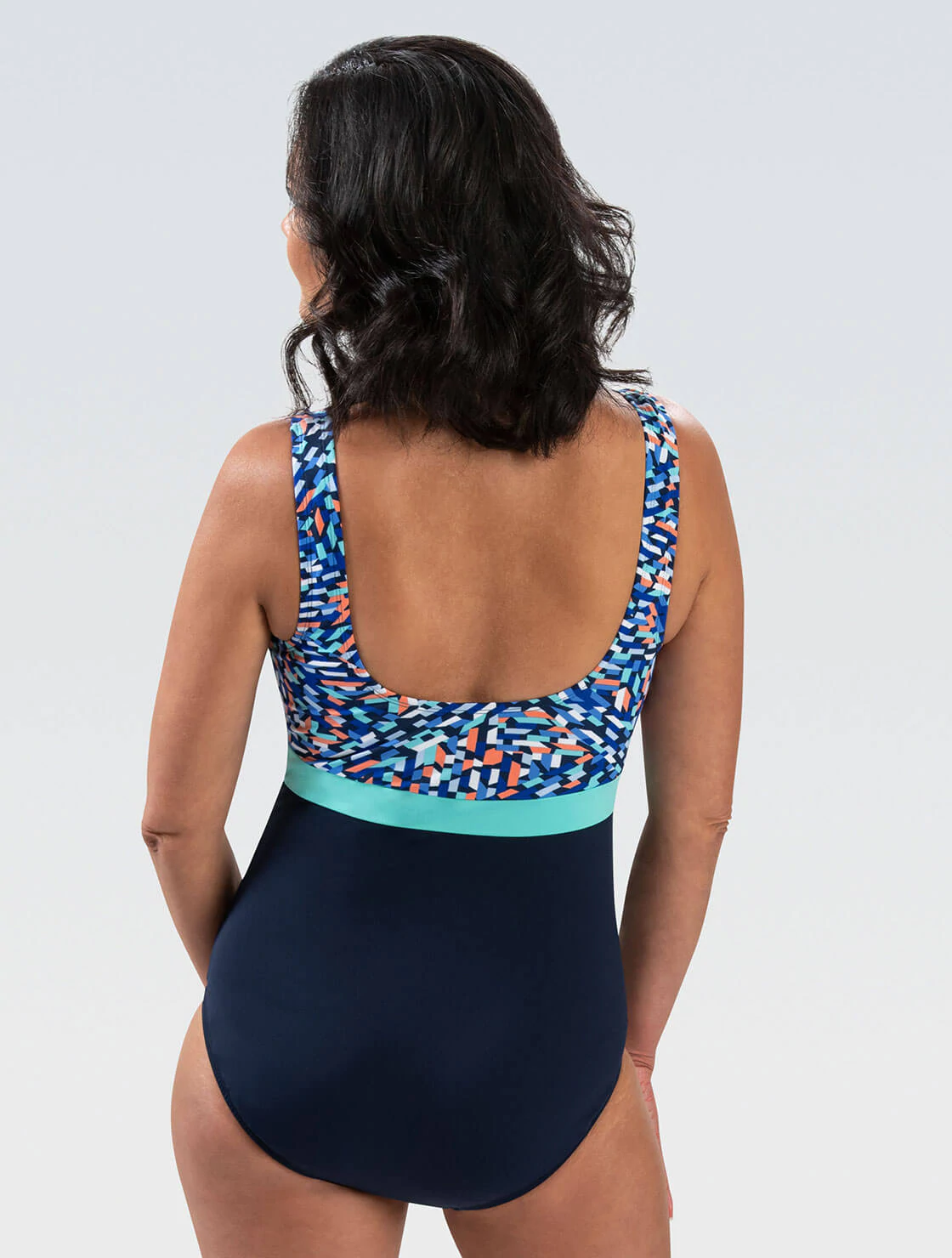 DOLFIN Aquashape Women's Wanderlust Color Block Moderate Scoop Back One Piece Swimsuit (Tranquility (A84))
