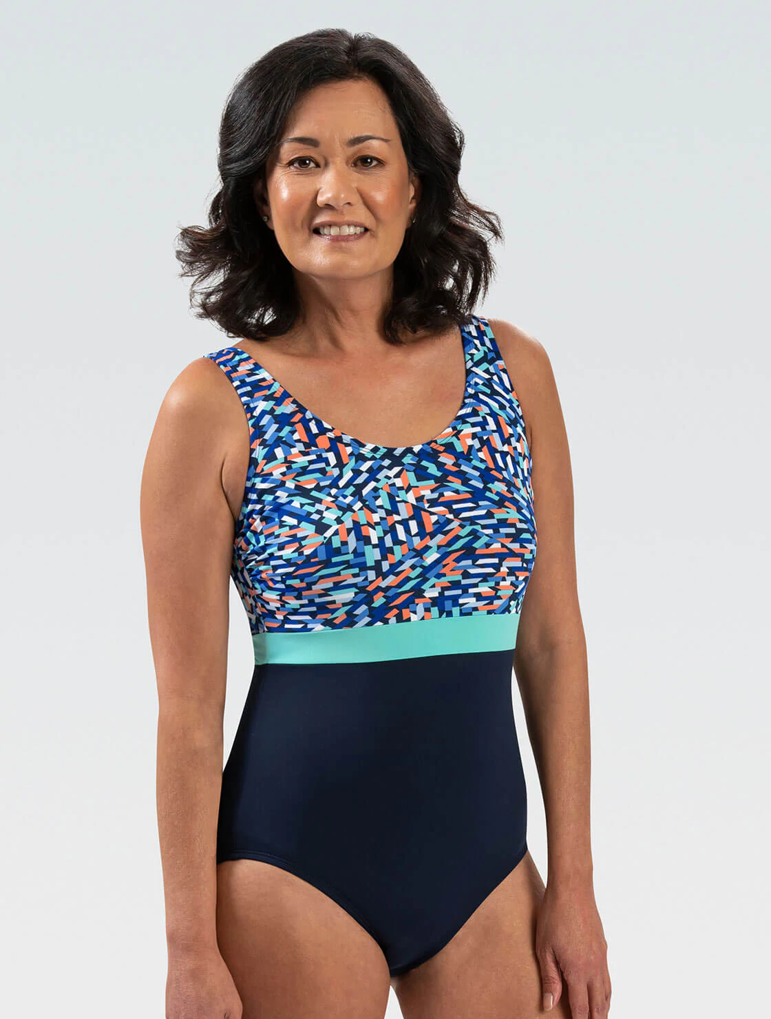 DOLFIN Aquashape Women's Wanderlust Color Block Moderate Scoop Back One Piece Swimsuit (Tranquility (A84))