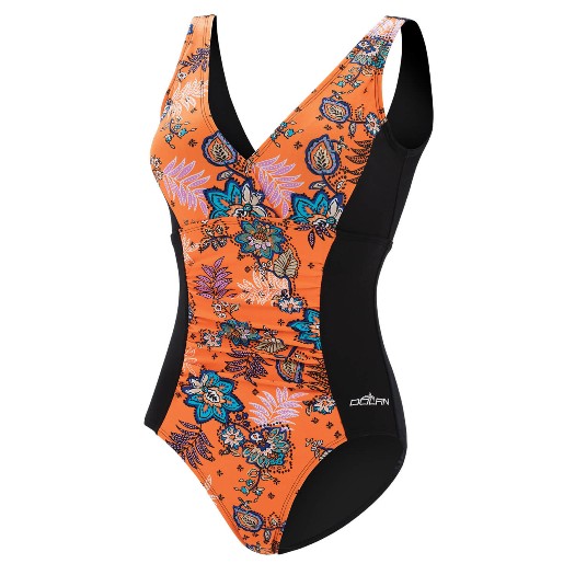 DOLFIN Aquashape Women's Sweet Escape Moderate V-Neck Panel One Piece Swimsuit (Orange (A14))