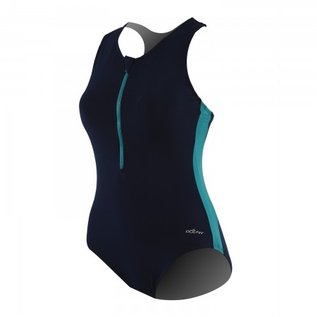 DOLFIN Aquashape Zip-Front Racerback Solid  (Navy/Teal (912))