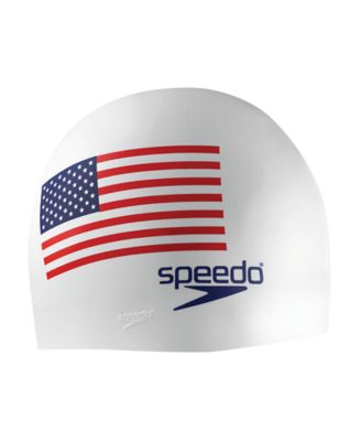 SPEEDO Silicone USA Flag Cap (White or Black) (White (100))