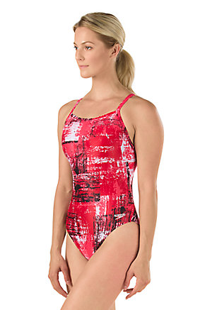 SPEEDO PowerFLEX Eco Splatter Chatter Flyback One Piece Swimsuit-Adult (Speedo Red (601))