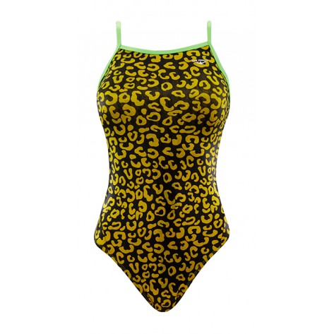 THE FINALS Women's Funnies Disco Cat Foil Flutter Back Swimsuit (Yellow (10))