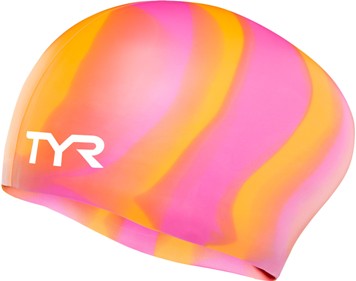 TYR Multi-Color Long Hair Silicone Swim Cap (Orange/Pink (801))