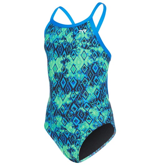 TYR Girl's Glacial Diamondfit Swimsuit (Blue/Green (487))