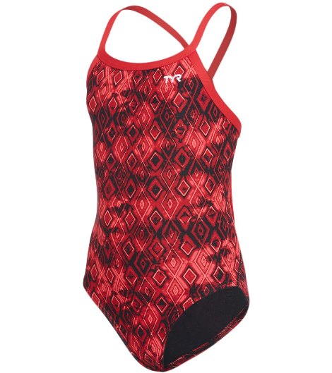 TYR Girl's Glacial Diamondfit Swimsuit (Red (610))