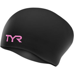 TYR Swim Long Hair Silicone Cap (BLACK/PINK (121))