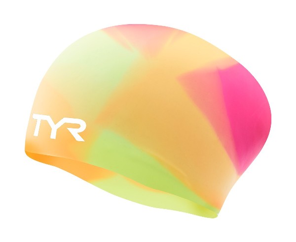 TYR Tie Dye Long Hair Silicone Youth Swim Cap (Yellow/Pink/Orange (173))