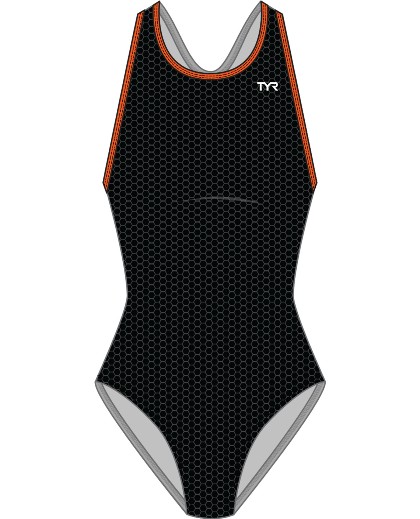 TYR Girls Hexa Maxfit Swimsuit (Black/Orange (062))