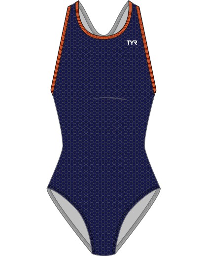 TYR Girls Hexa Maxfit Swimsuit (Navy/Orange (406))